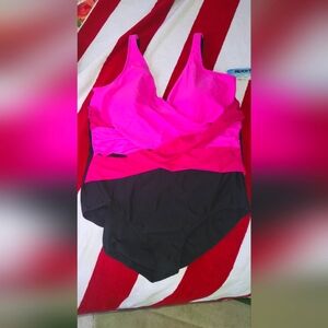 Sporti - Lycra Xtra Life Pink &  Black One-Piece Swimsuit